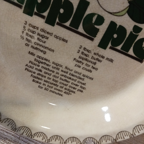 Vintage Mount Clemens APPLE PIE RECIPE PIE PLATE, Mount Clemens Pottery - Picture 5 of 6